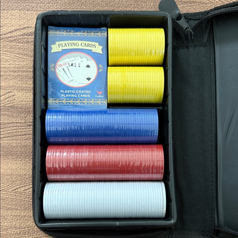 Poker Chip Set with Playing Cards and Zip Around Case - NWOT